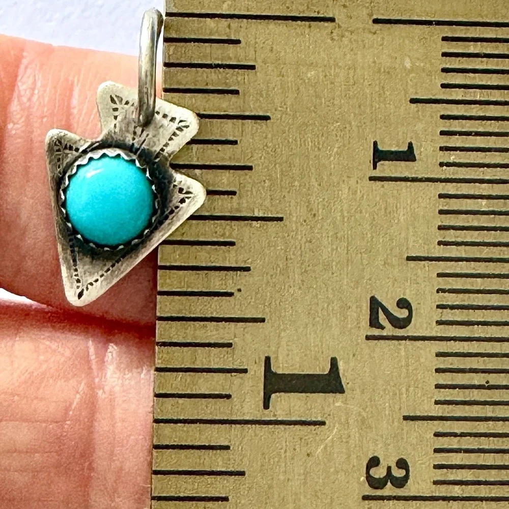 Tiny Navajo Arrowhead Turquoise Pendant Harvey Era Sterling Charm Native VTG